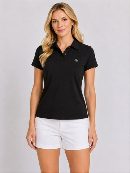 Lacoste Tops - Lacoste Womens Slim Fit Black Pique Polo Top Preppy Crocodile Logo Size 44 US 12